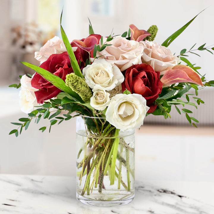 Crimson & Cream autumn bouquet